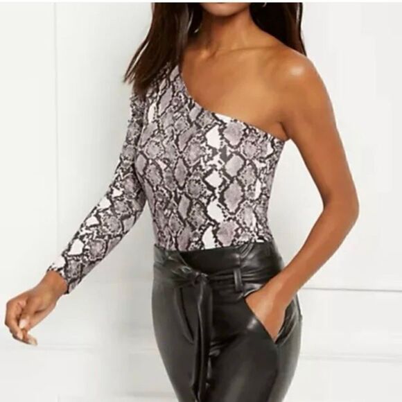 New York & Company Pink Snake Print One Shoulder Bodysuit NWT | Size Large - Picture 1 of 7